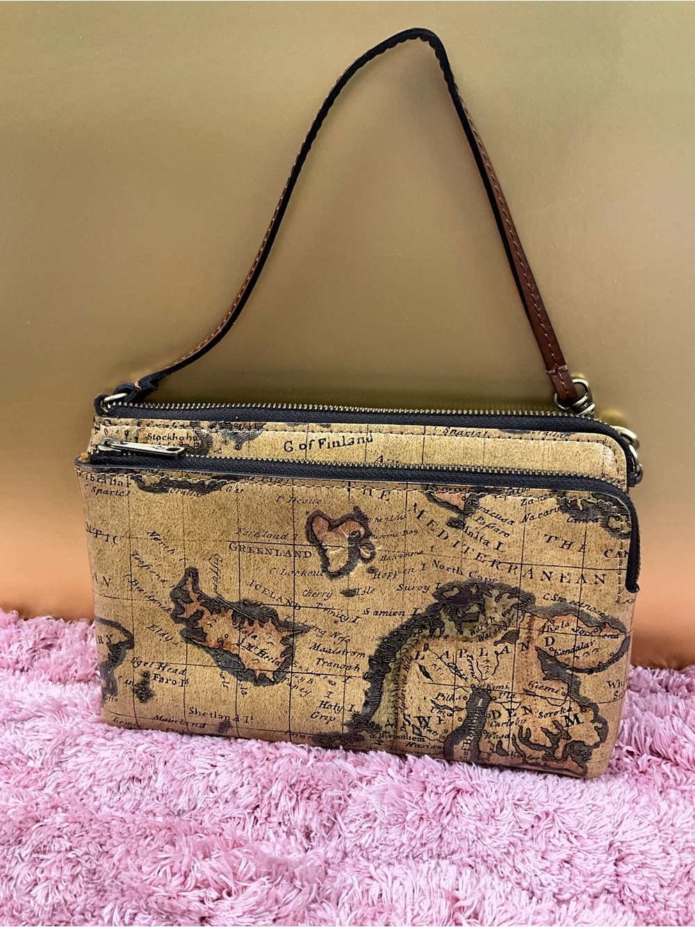 Patricia Nash Map-Print Wristlet Clutch in Tan and Brown